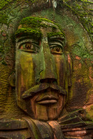 Face carved into red rock wall, Bamboo Sea